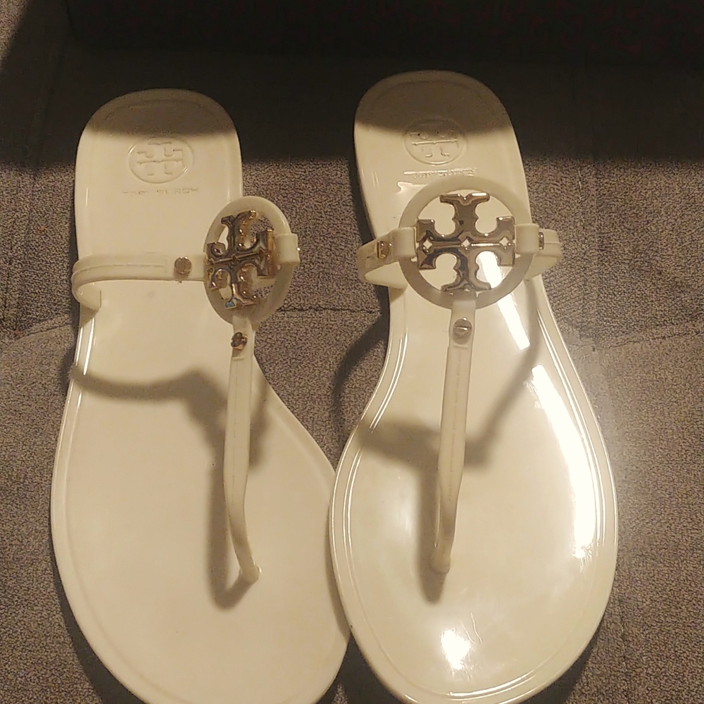 Authentic Ivory Mini Miller Flat Birch Thongs Sandal  with Bold Gold Logo